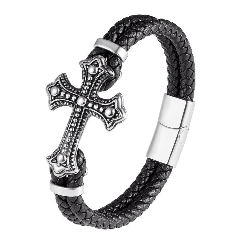 Wholesale Genuine Leather Stainless Steel Woven Bracelet OLY-BT-LongR002